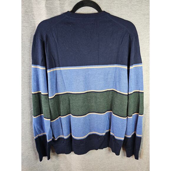 Brooks Brothers 100% Extra Fine Merino Wool V Neck Sweater Sz LG Blue colorblock - Picture 6 of 7